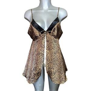 Gilligan & O’Malley Leopard Animal Print Babydoll Lingerie Black Velvet Trim XL